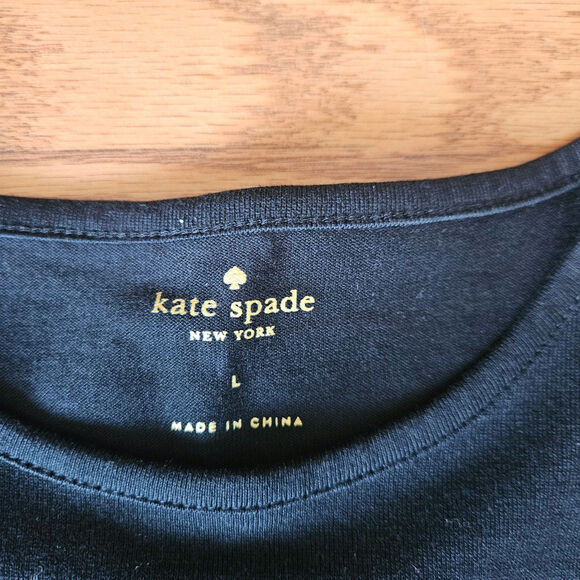 Kate Spade Black Eyelet Flutter Sleeve Tee Top Size Large - Picture 6 of 6